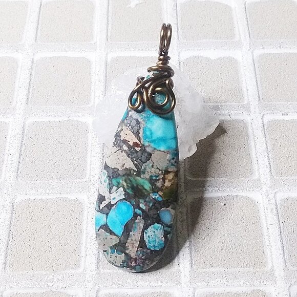 Multi Blue Sea Sediment Jasper Pendant - Large Teardrop Shape - boho southwest - Picture 1 of 6